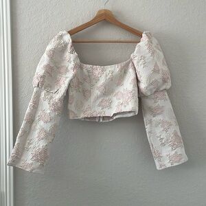 Pink jacquard cropped long sleeved top Sz: S